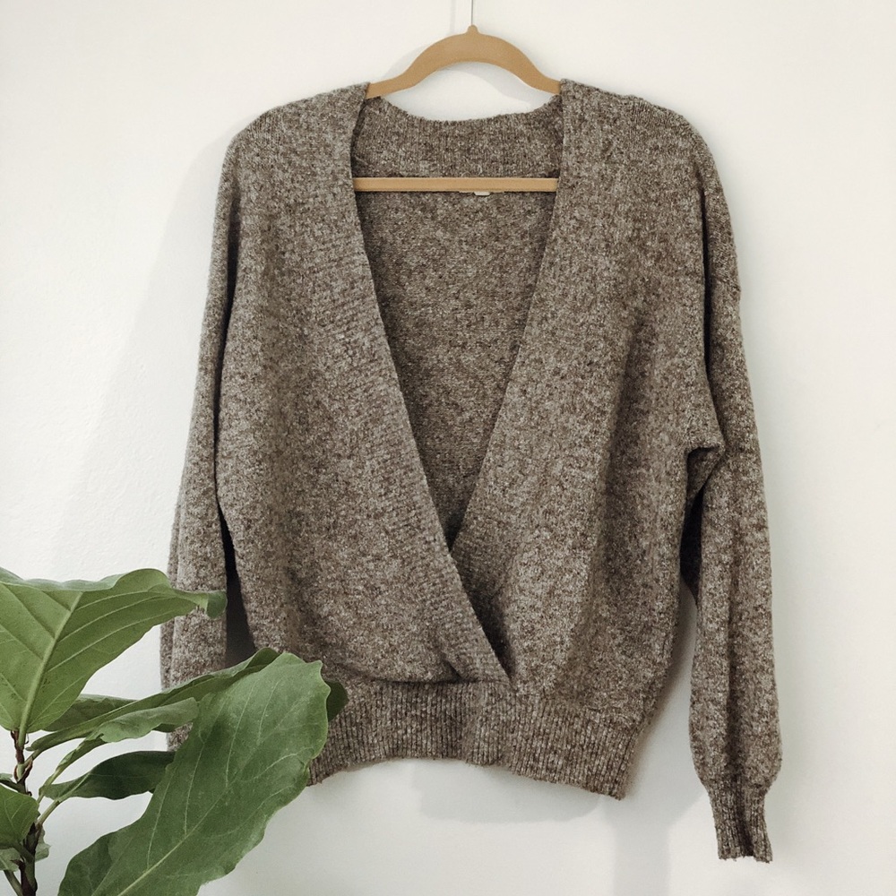 Silence + Noise 90s style wrap tan sweater